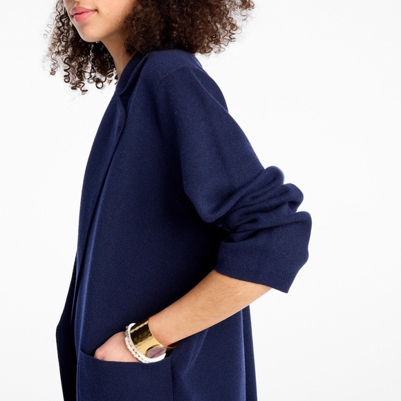 J.CREW Eloise Sweater Blazer BA552 Open Front Pockets Navy Size XS - Picture 2 of 7